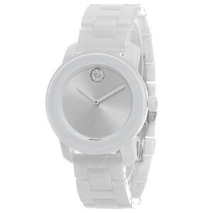 MOVADO BOLD 3600534 WHITE CRYSTAL SUNBURST DIAL CERAMIC BRACELET WOMENS WATCH